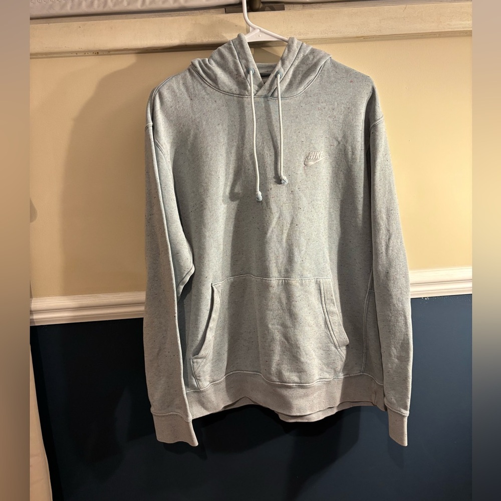 Nike Light Blue Hoodie w/ Light Speckled Paint Design, Unisex Size L/XL
